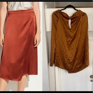 Vince Satin Drape Panel silk Skirt